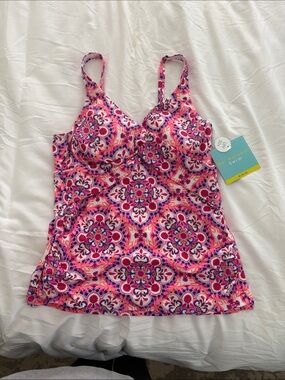 Patterned Pink Swim Camisole with Supportive Cups
